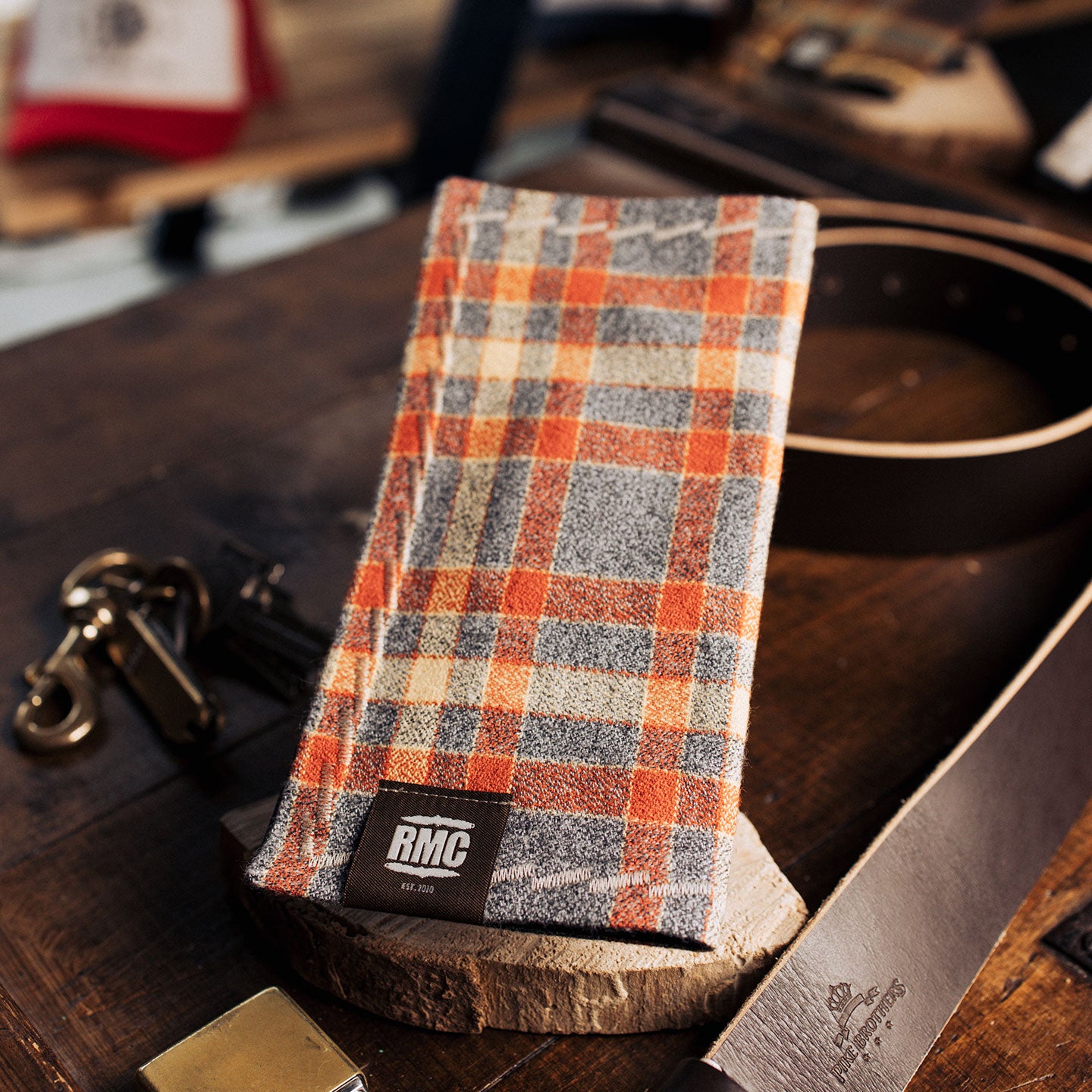 EDC Hank | Grau / Orange / Gelb kariert | französischer Flanell | 100% Baumwolle