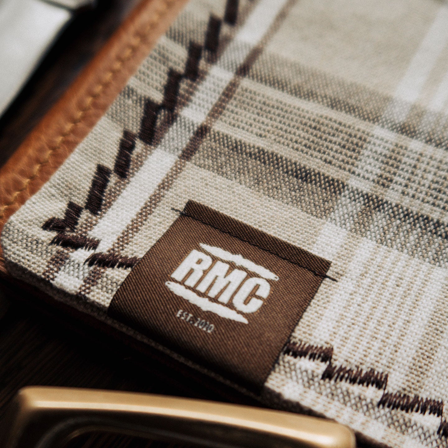 handkerchief | beige / brown checkered cotton / linen mix