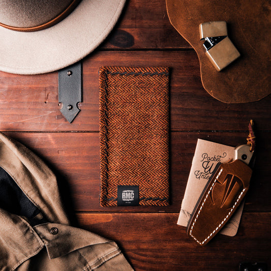EDC Hank | Orange Fischgrät | Tweed | 100% Shetland Wolle