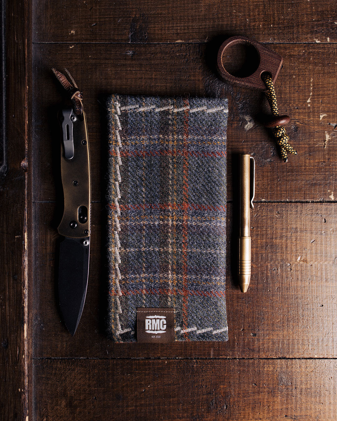 EDC Hank | Olivgrün / Blau / Orange kariert | Tweed | 100% Shetland Wolle