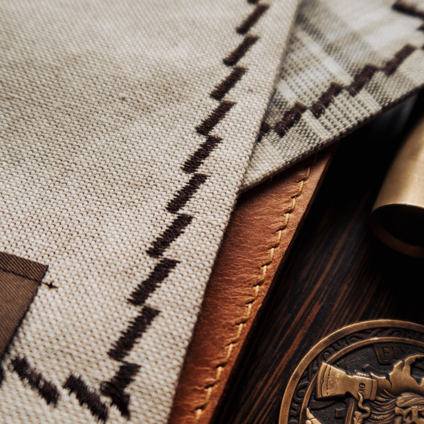 handkerchief | beige / brown checkered cotton / linen mix