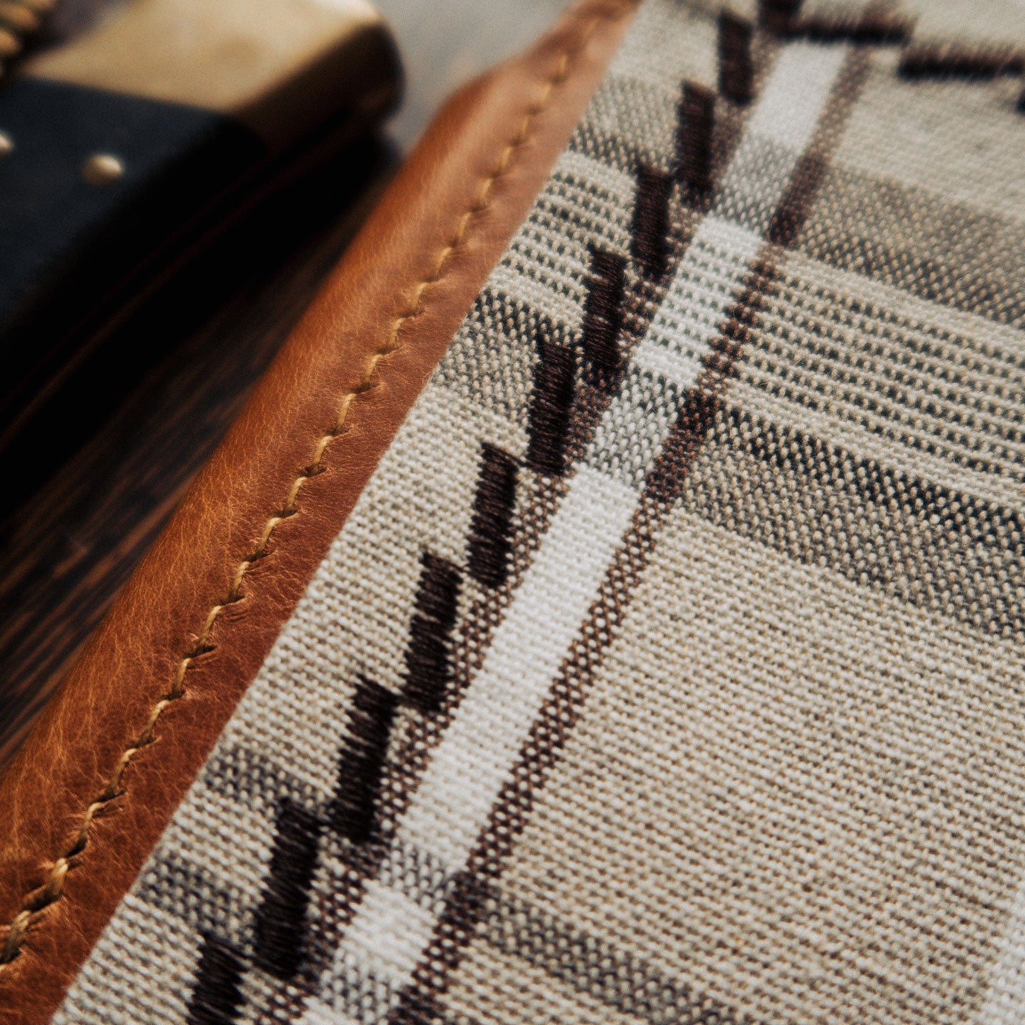 handkerchief | beige / brown checkered cotton / linen mix