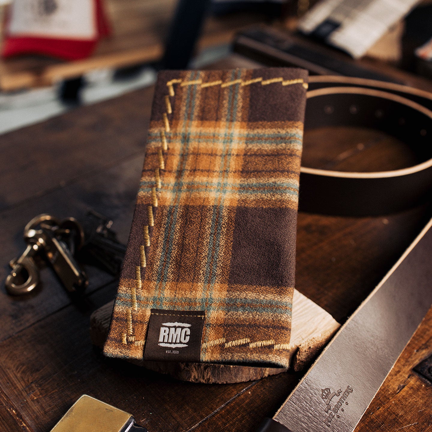 handkerchief | brown / beige / petrol check | french flannel