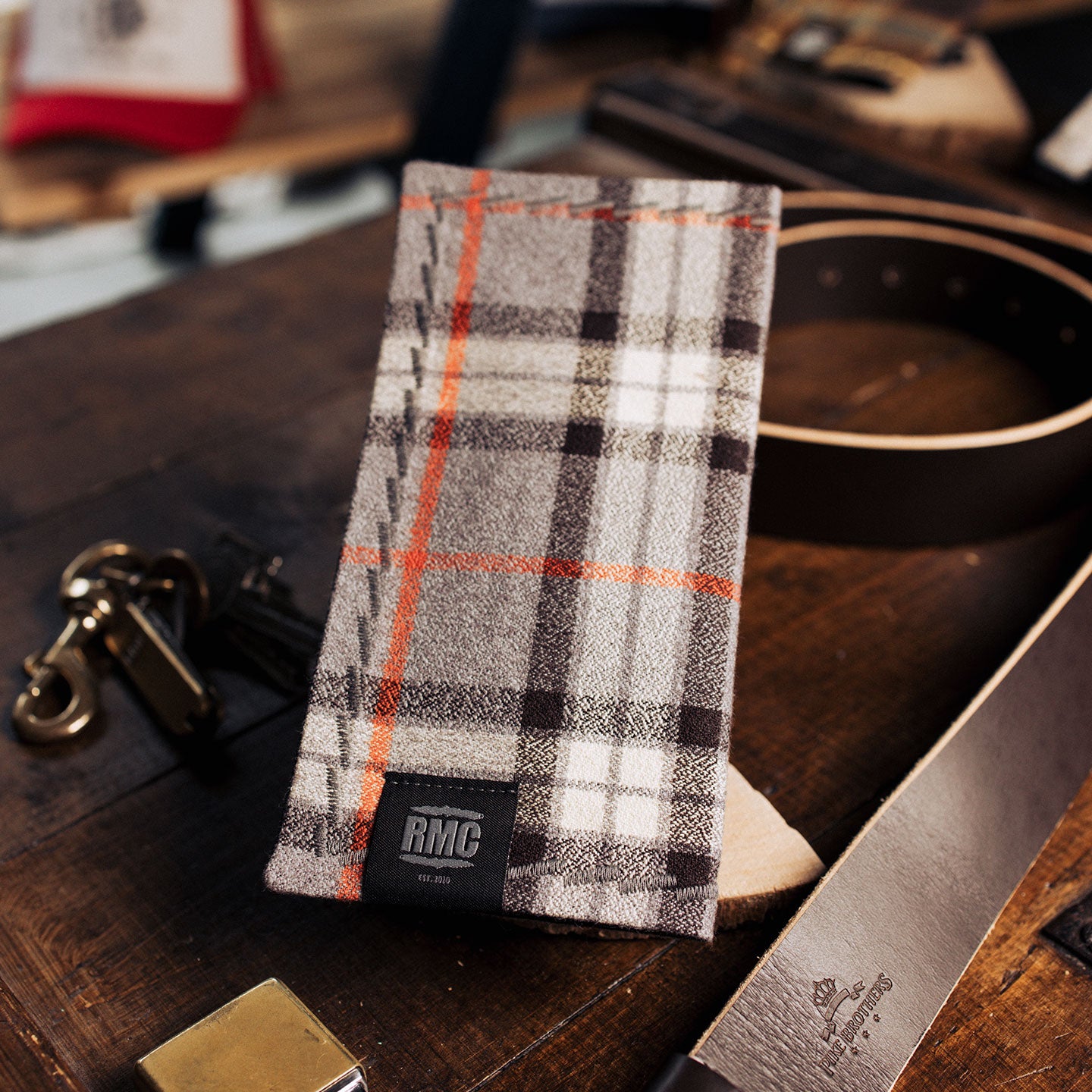 handkerchief | gray / cream white / red check | french flannel