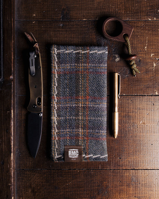 handkerchief | olive green/blue/orange checked | shetland tweed